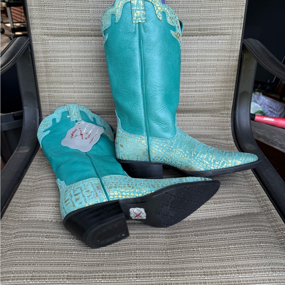 Twisted X Turquoise and Gold Combat Boots